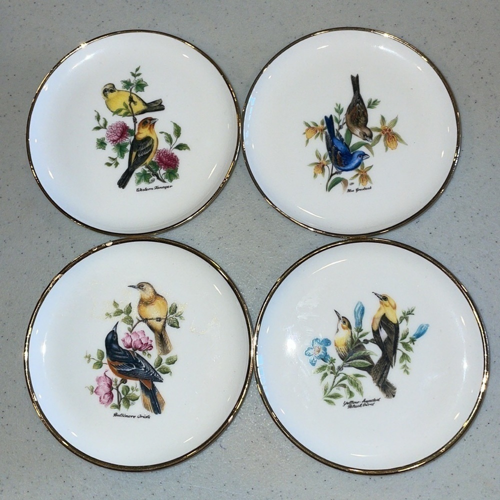 VINTAGE BAREUTHER WALDSASSEN BAVARIA GERMANY BIRD SET OF 4 PLATES
